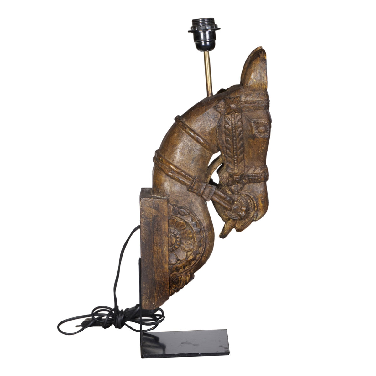 Carved Wood Horse Table Lamp by Studio Vastu