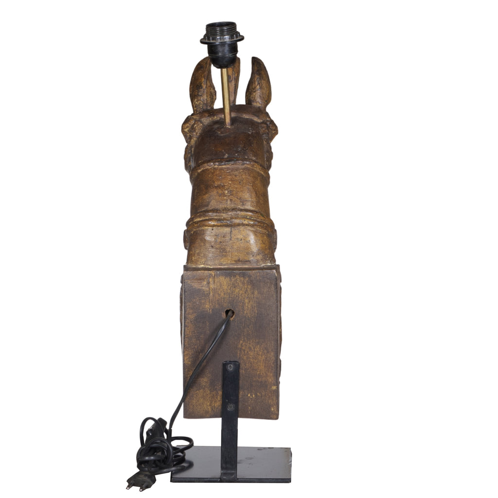 Carved Wood Horse Table Lamp by Studio Vastu