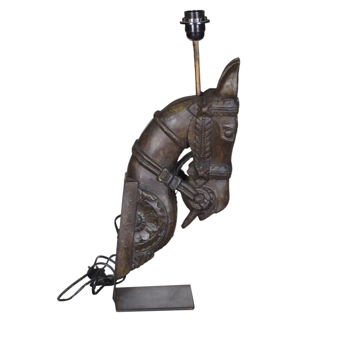 Carved Wood Horse Table Lamp by Studio Vastu