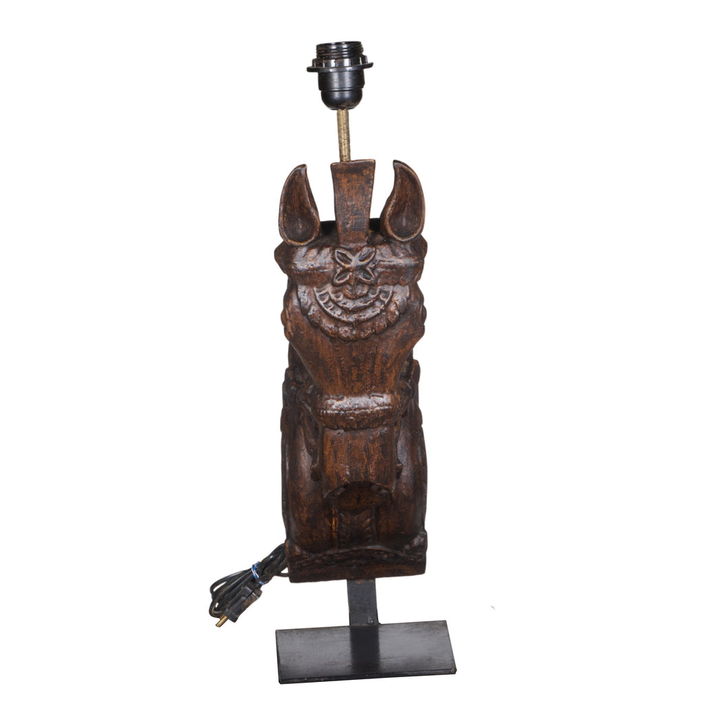 Carved Wood Horse Table Lamp by Studio Vastu