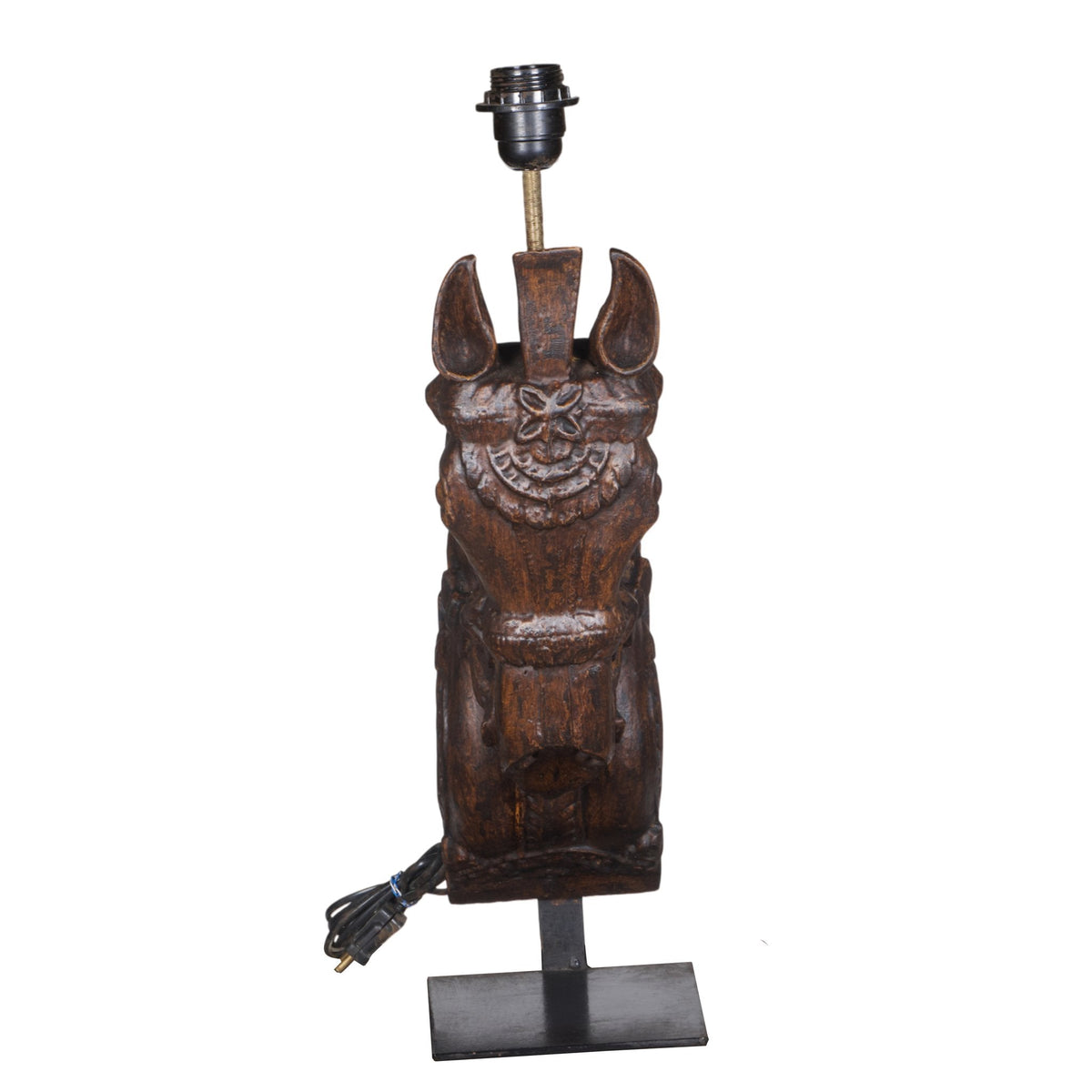 Carved Wood Horse Table Lamp by Studio Vastu