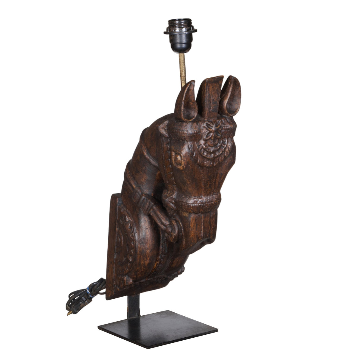 Carved Wood Horse Table Lamp by Studio Vastu