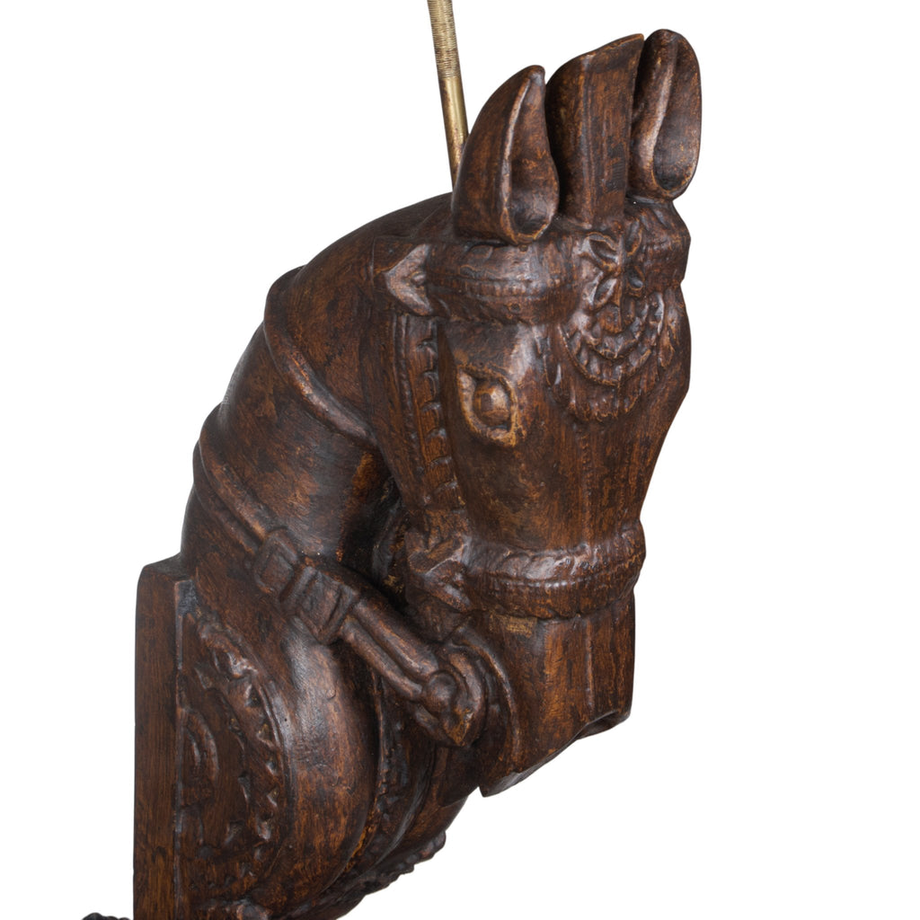 Carved Wood Horse Table Lamp by Studio Vastu