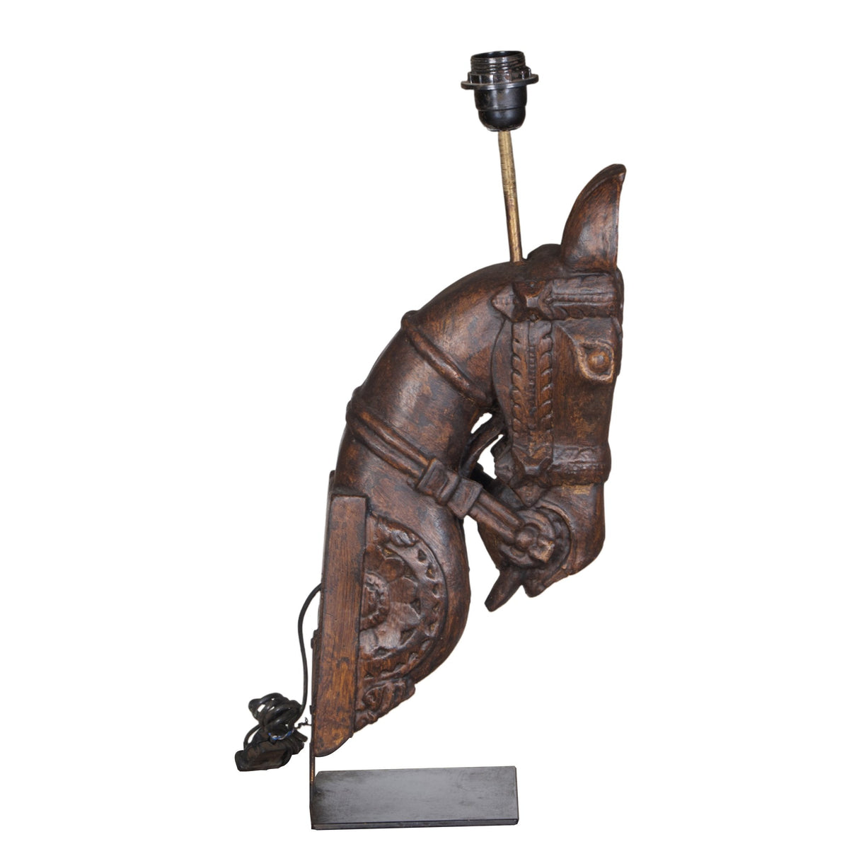 Carved Wood Horse Table Lamp by Studio Vastu
