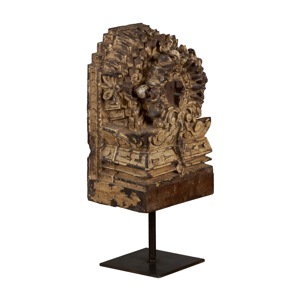 Carved Wood Jharokha-Style Accent Fragment on Iron Stand by Studio Vastu