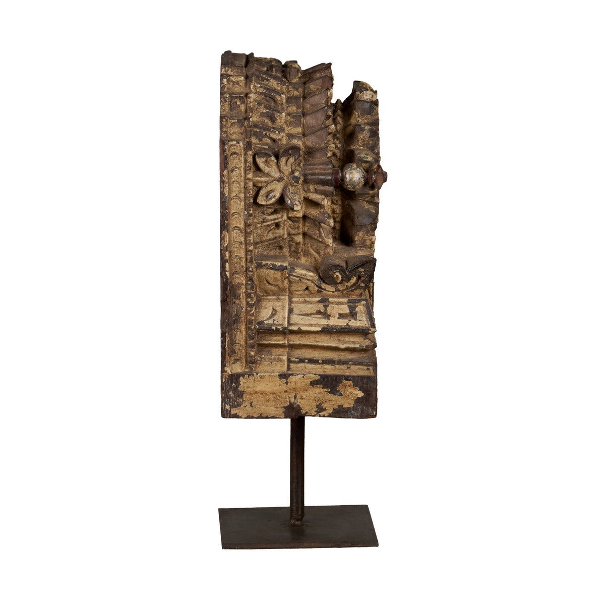 Carved Wood Jharokha-Style Accent Fragment on Iron Stand by Studio Vastu
