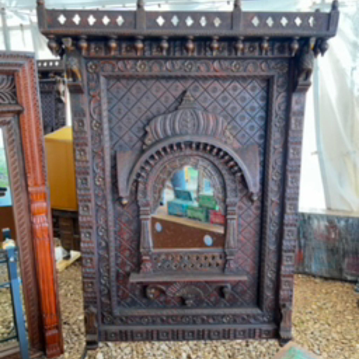 Carved Wood Jharokha Window on Stand by Studio Vastu