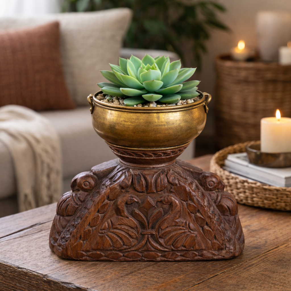 Carved Wood Seeder Vessel by Studio Vastu