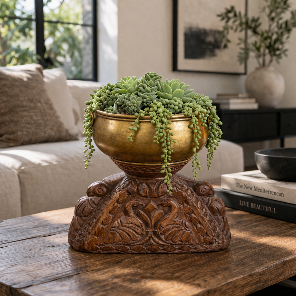 Carved Wood Seeder Vessel by Studio Vastu