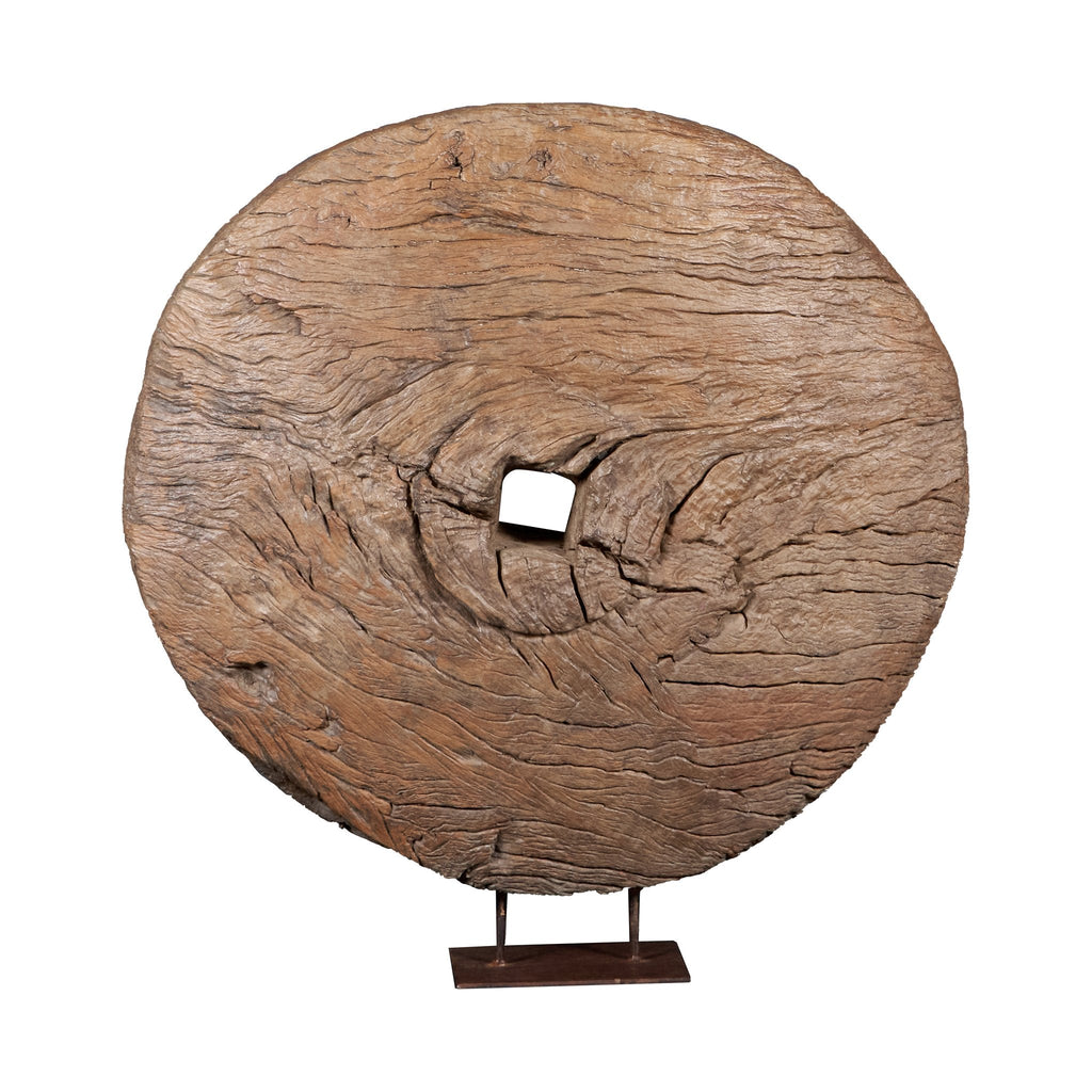 Carved Wooden Cart Wheel Sculpture by Studio Vastu
