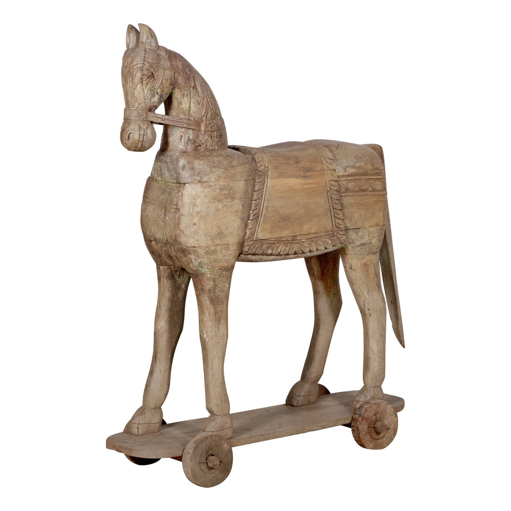 Carved Wooden Horse on Wheels by Studio Vastu