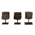 Carved Wooden Pillar Capital Fragments on Iron Stands by Studio Vastu