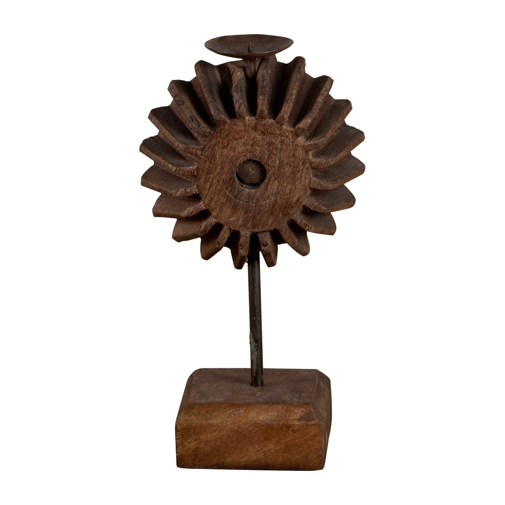 Carved Wooden Textile Block Fragments on Stand by Studio Vastu