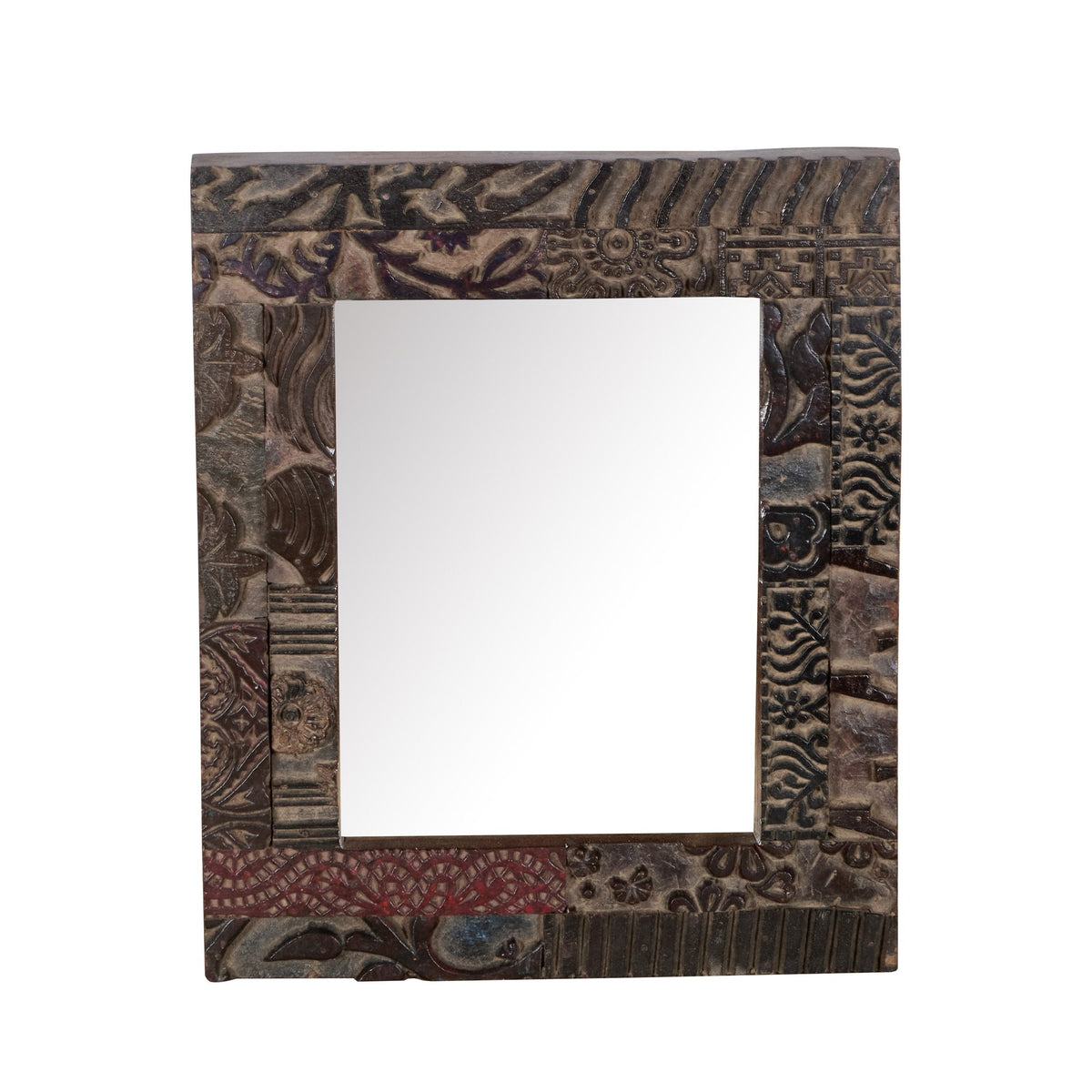 Carved Wooden Textile Block Mirror by Studio Vastu