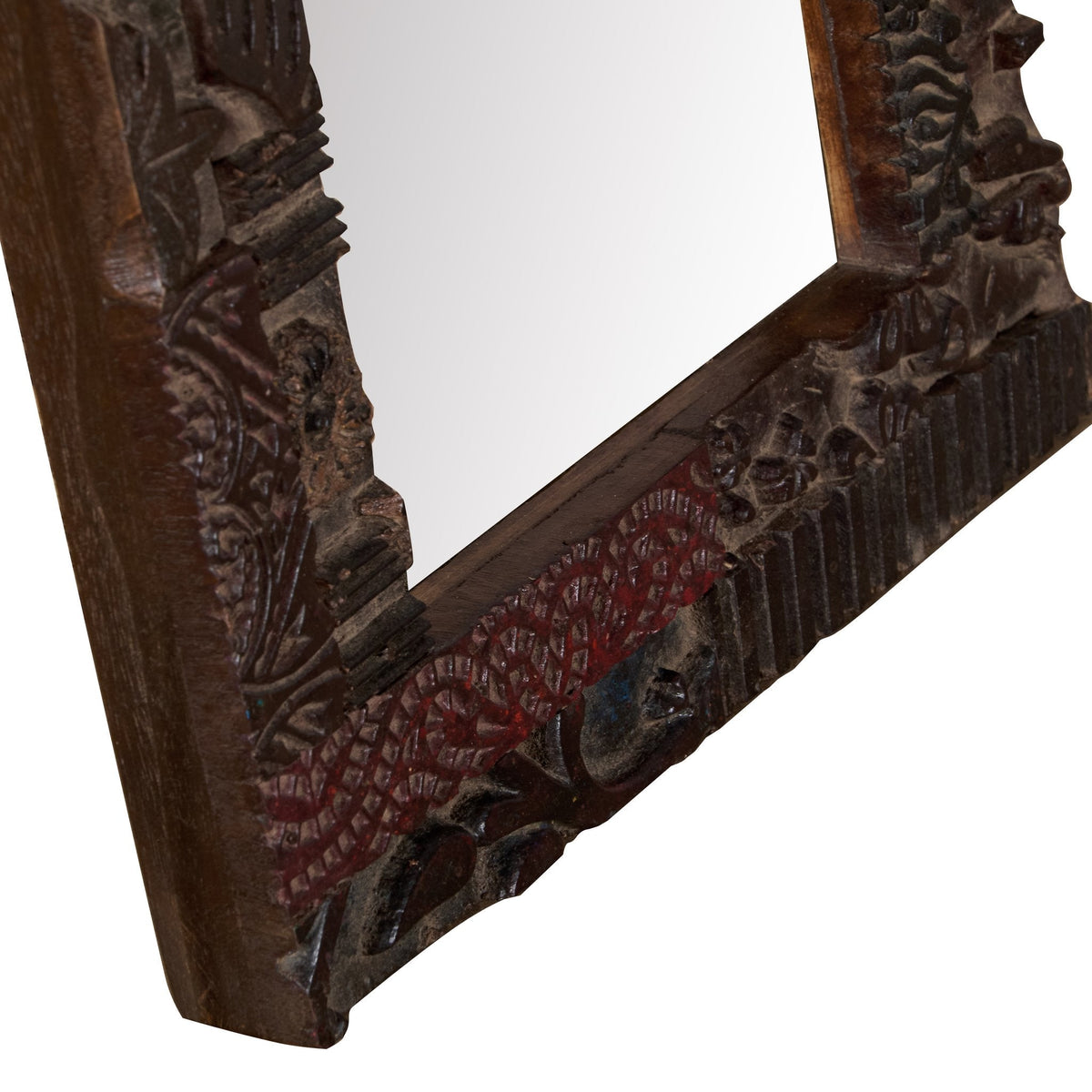 Carved Wooden Textile Block Mirror by Studio Vastu