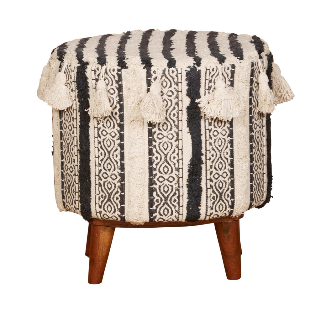 Cotton Wood Tasseled Pattern Stool by Studio Vastu