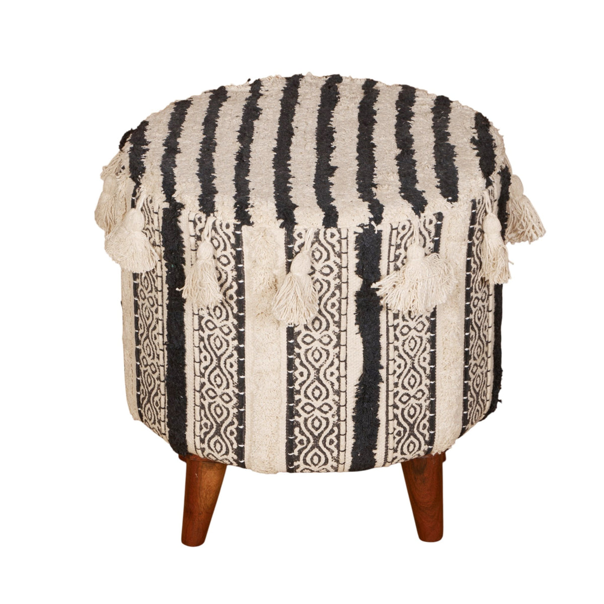 Cotton Wood Tasseled Pattern Stool by Studio Vastu