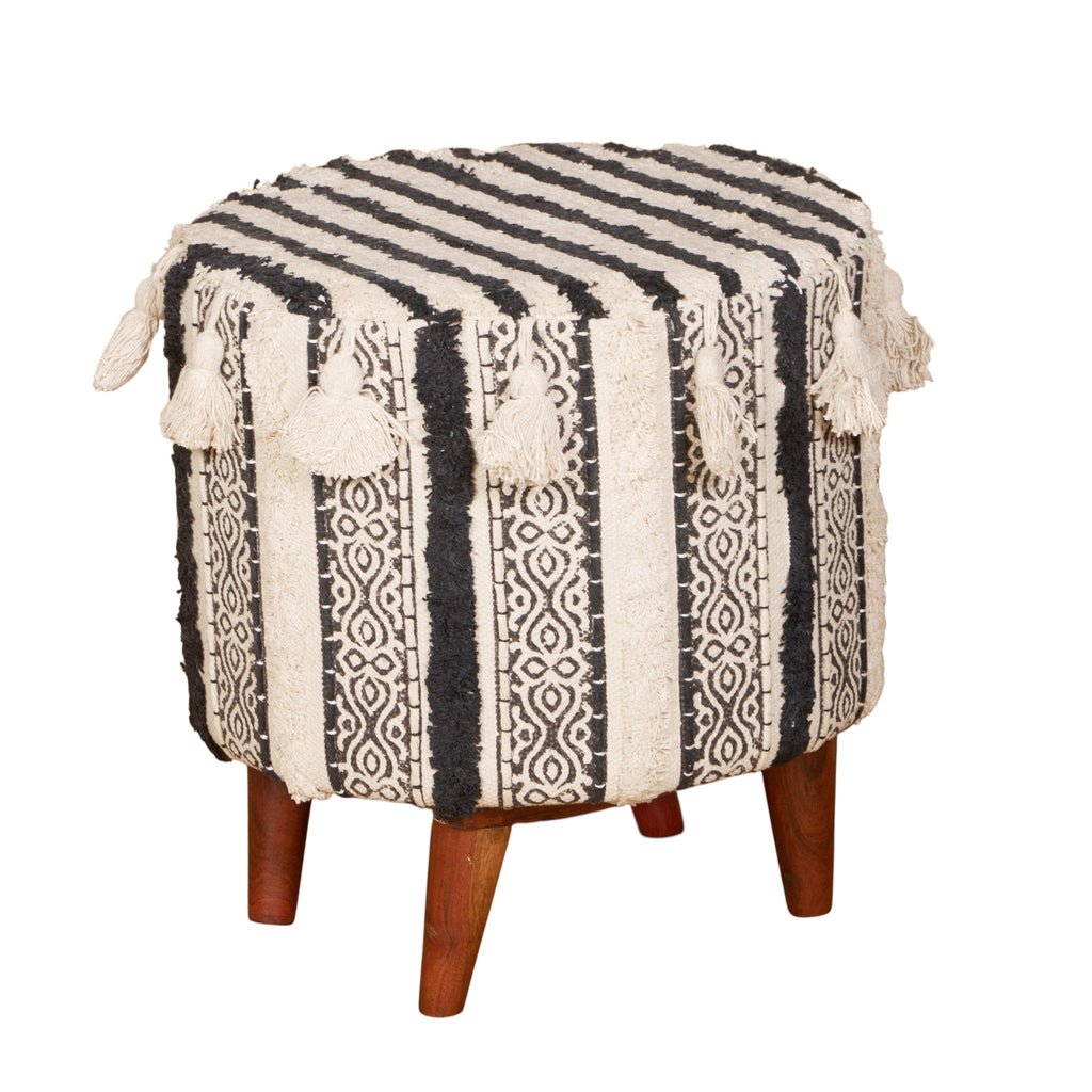 Cotton Wood Tasseled Pattern Stool by Studio Vastu