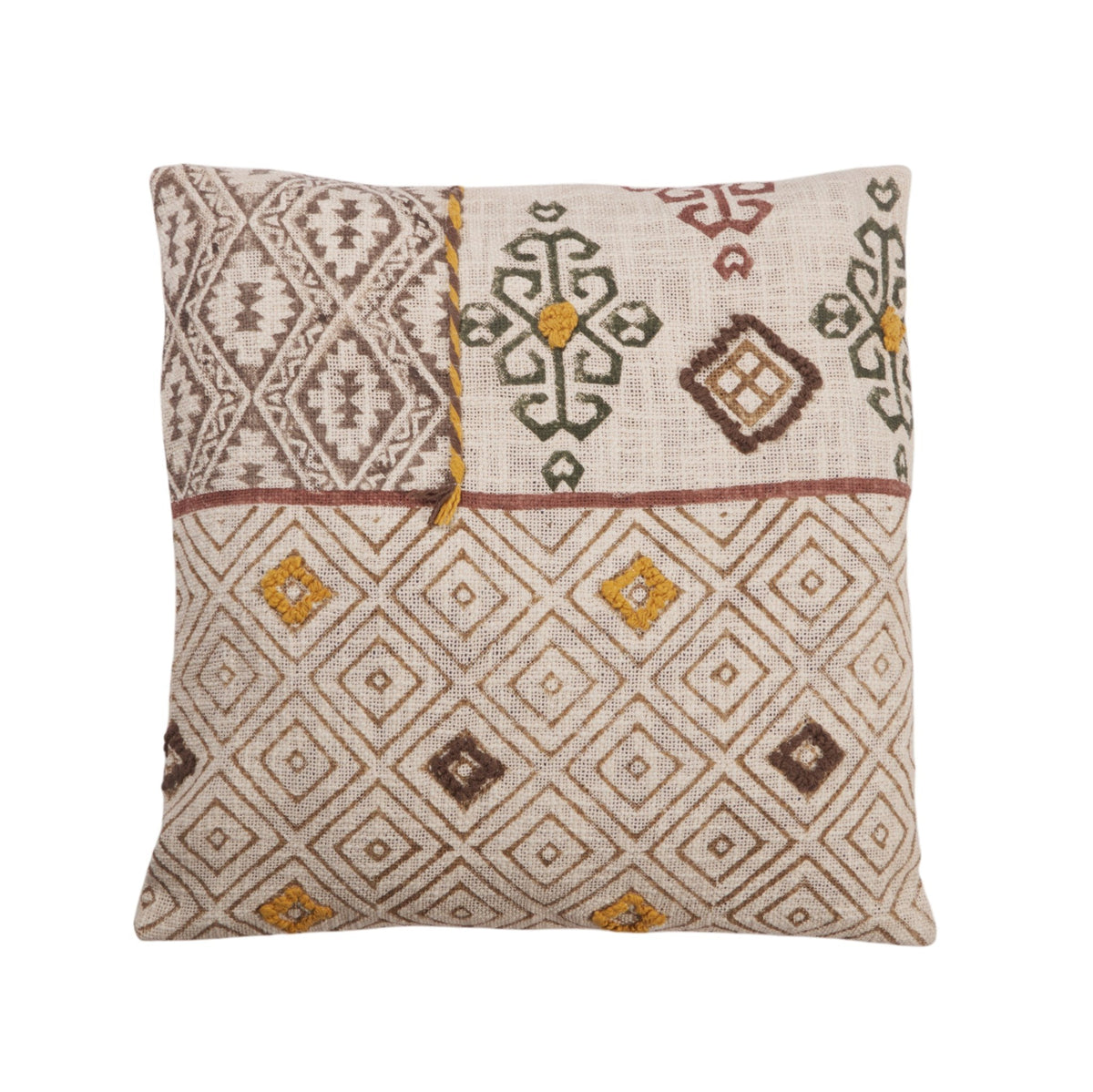 Earth Tone Embroidered Cotton Pillow Cover by Studio Vastu