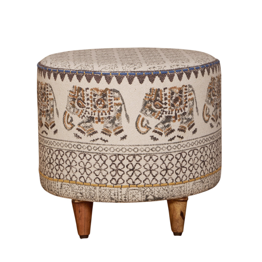 Elephant Motif Cotton Ottoman by Studio Vastu