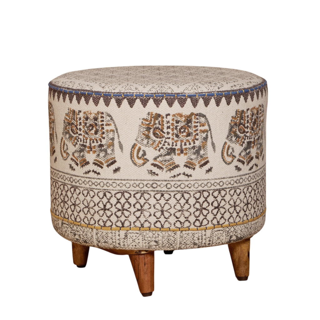 Elephant Motif Cotton Ottoman by Studio Vastu