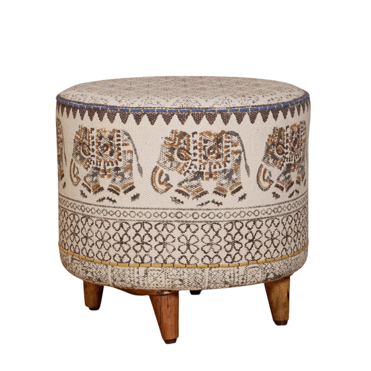 Elephant Motif Cotton Ottoman by Studio Vastu