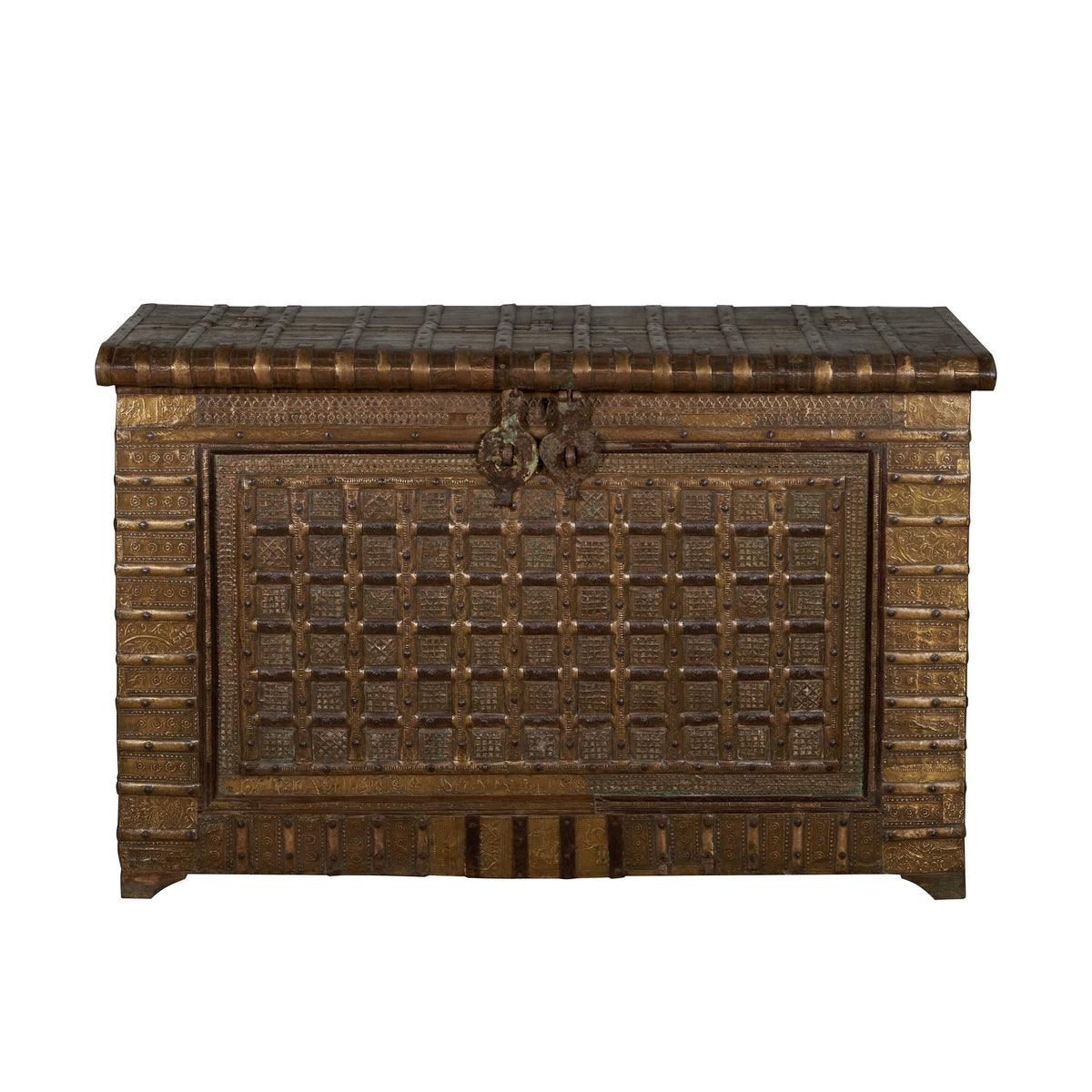 Embossed Brass and Wood Damchiya Chest by Studio Vastu