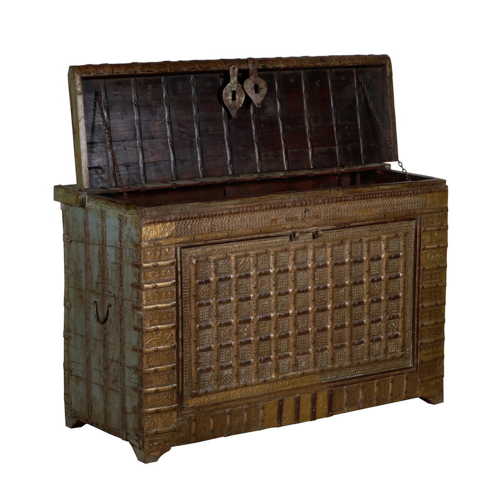 Embossed Brass and Wood Damchiya Chest by Studio Vastu