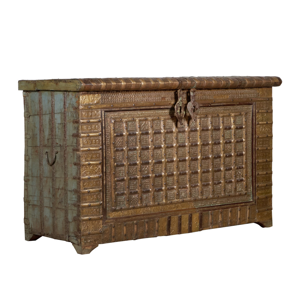 Embossed Brass and Wood Damchiya Chest by Studio Vastu