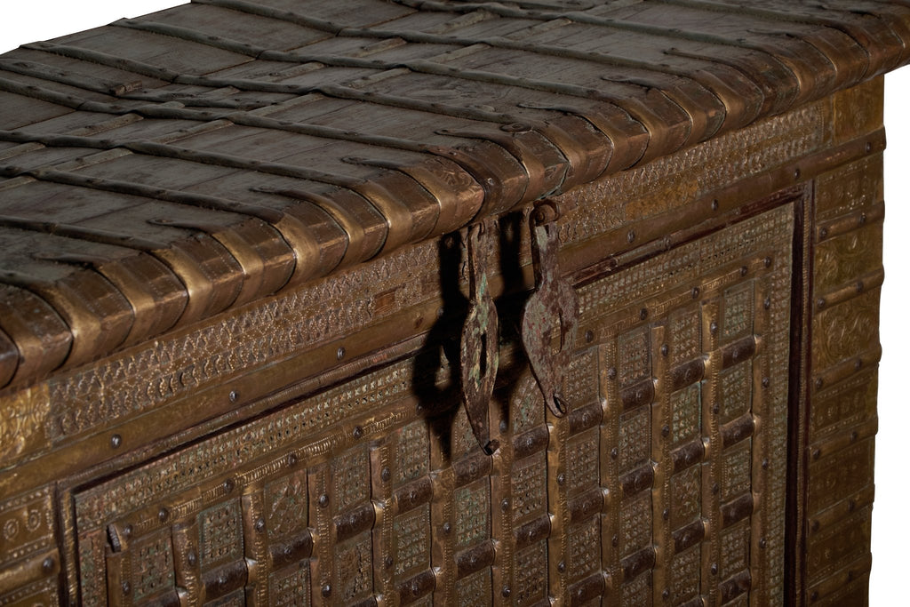 Embossed Brass and Wood Damchiya Chest by Studio Vastu