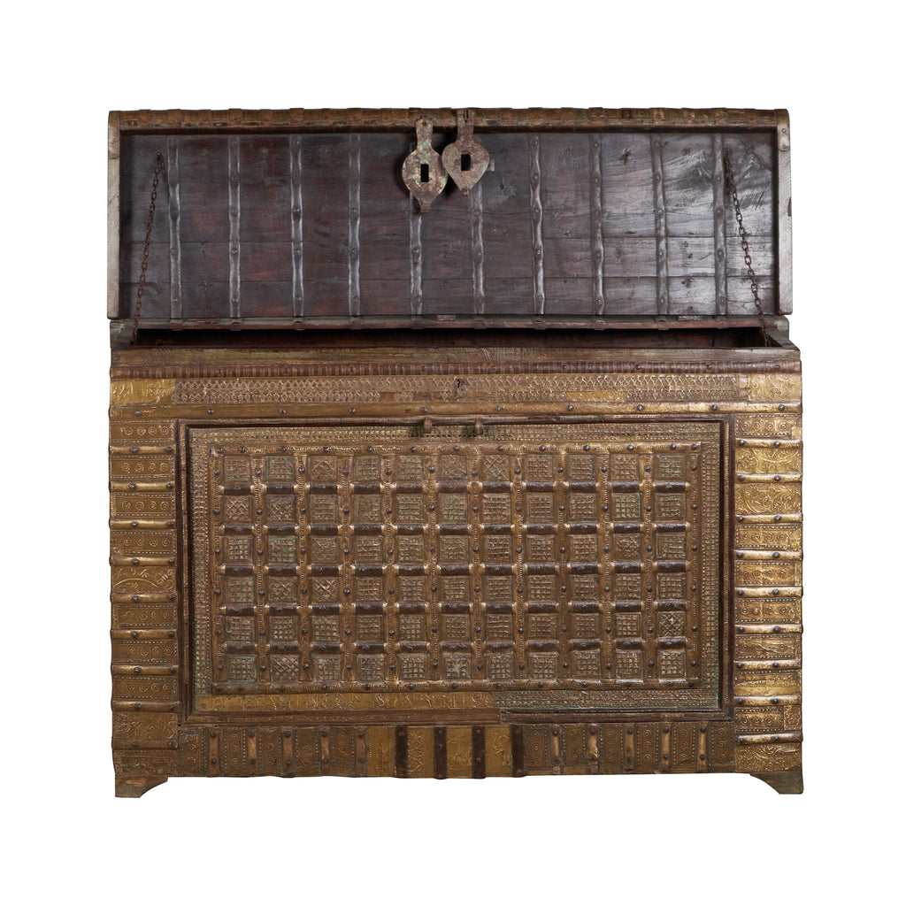 Embossed Brass and Wood Damchiya Chest by Studio Vastu