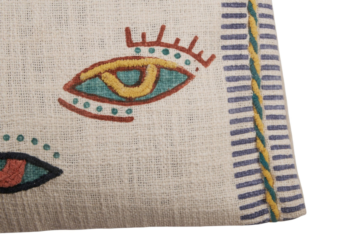 Embroidered Cotton Eye Motif Pillow Cover by Studio Vastu