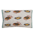 Embroidered Eye Motif Cotton Lumbar Pillow by Studio Vastu