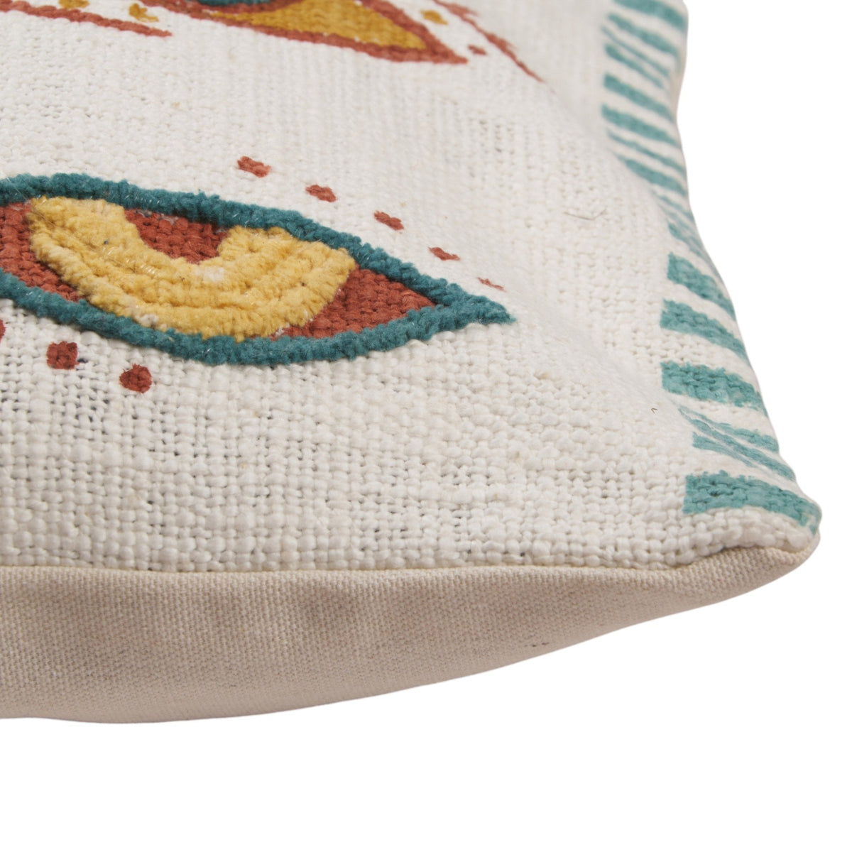 Embroidered Eye Motif Cotton Lumbar Pillow by Studio Vastu