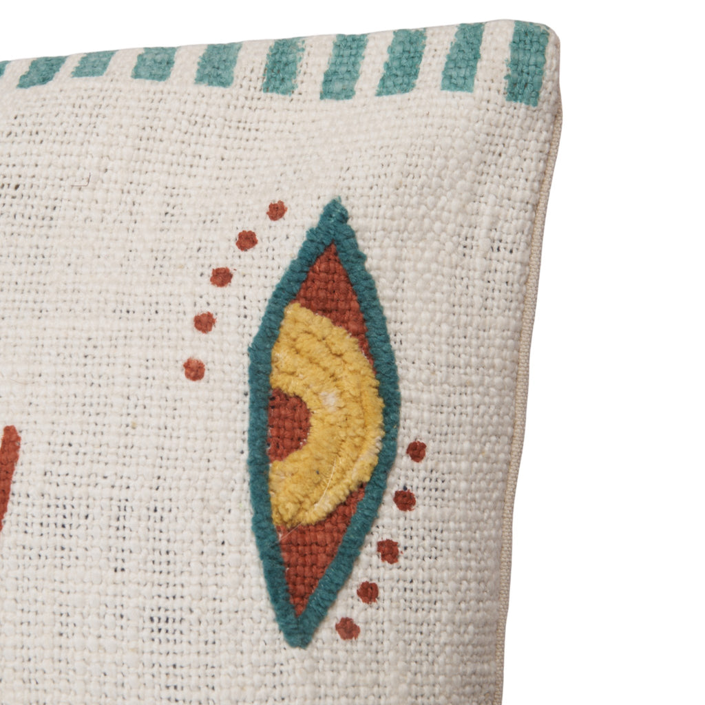 Embroidered Eye Motif Cotton Lumbar Pillow by Studio Vastu