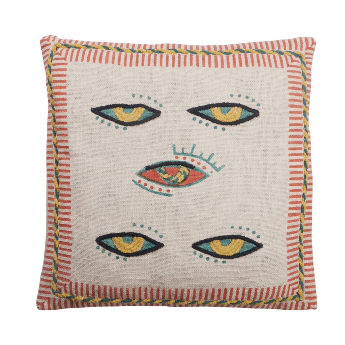 Embroidered Eye Motif Cotton Pillowcase by Studio Vastu
