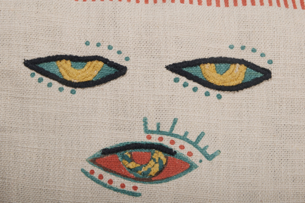 Embroidered Eye Motif Cotton Pillowcase by Studio Vastu