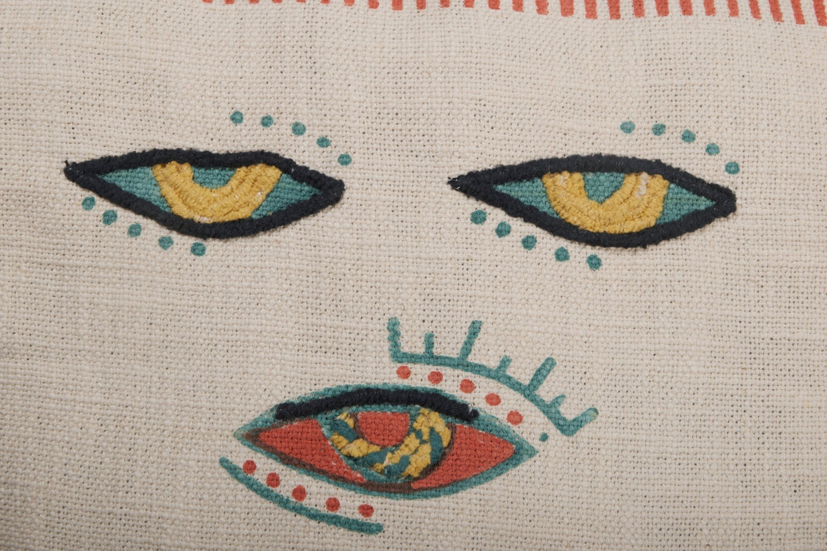 Embroidered Eye Motif Cotton Pillowcase by Studio Vastu