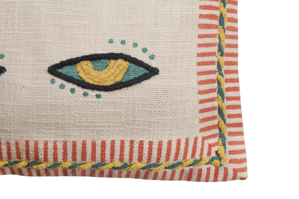 Embroidered Eye Motif Cotton Pillowcase by Studio Vastu