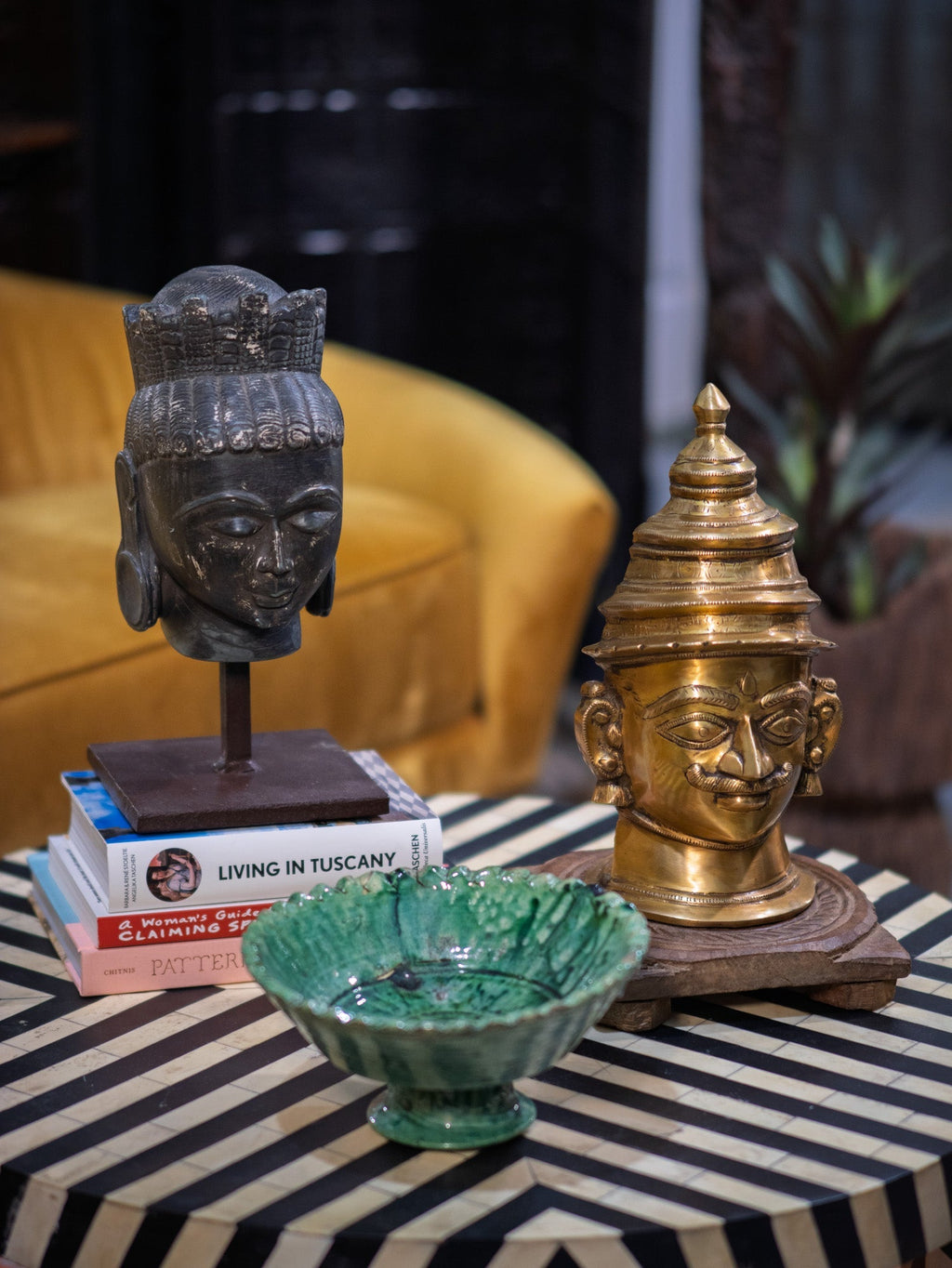 Etched Brass Deity Bust with Tiered Crown by Studio Vastu