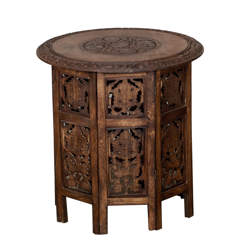 Floral Jali Wood Round Side Table by Studio Vastu