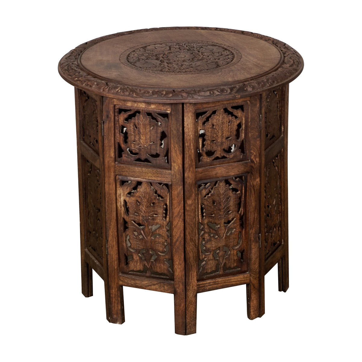 Floral Jali Wood Round Side Table by Studio Vastu