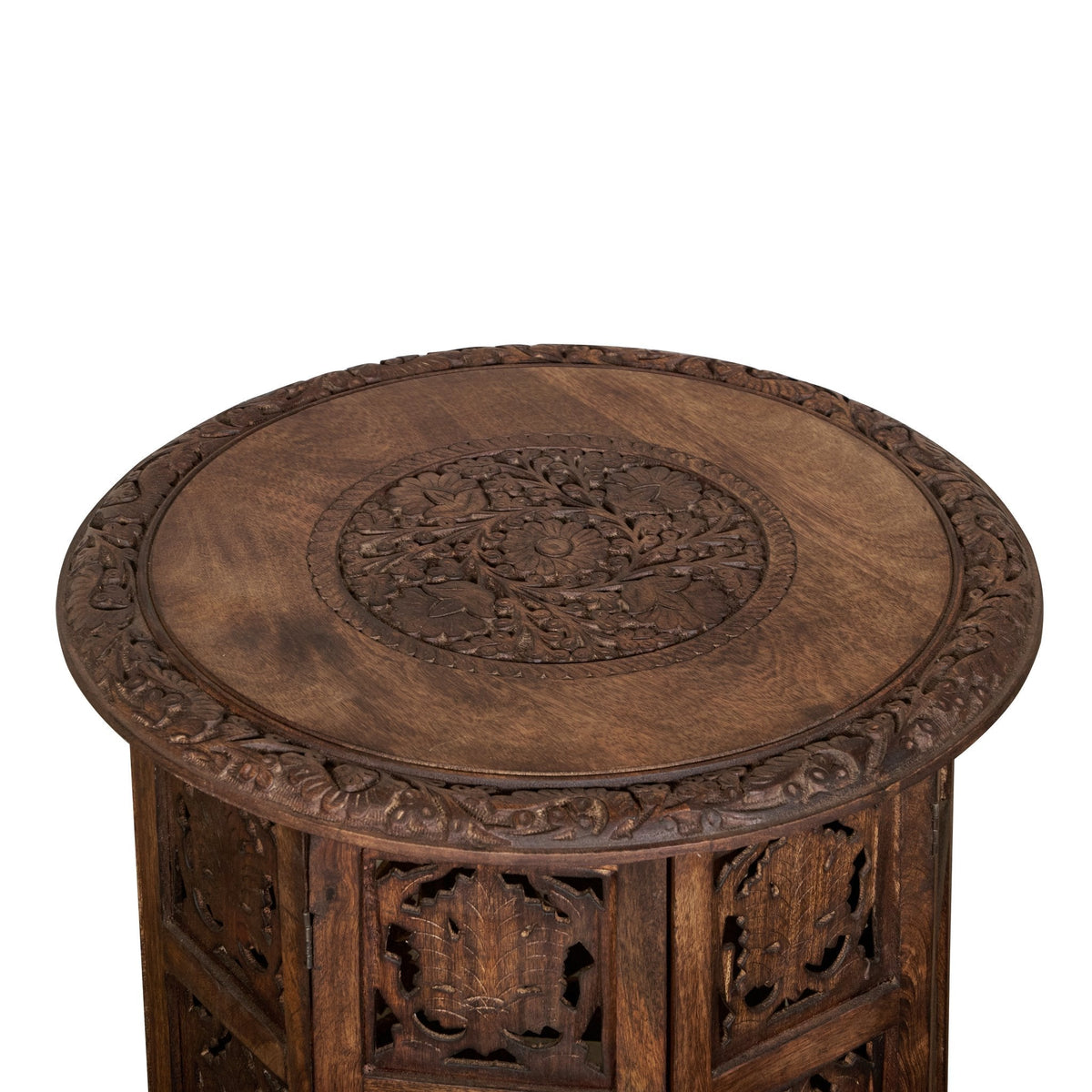 Floral Jali Wood Round Side Table by Studio Vastu