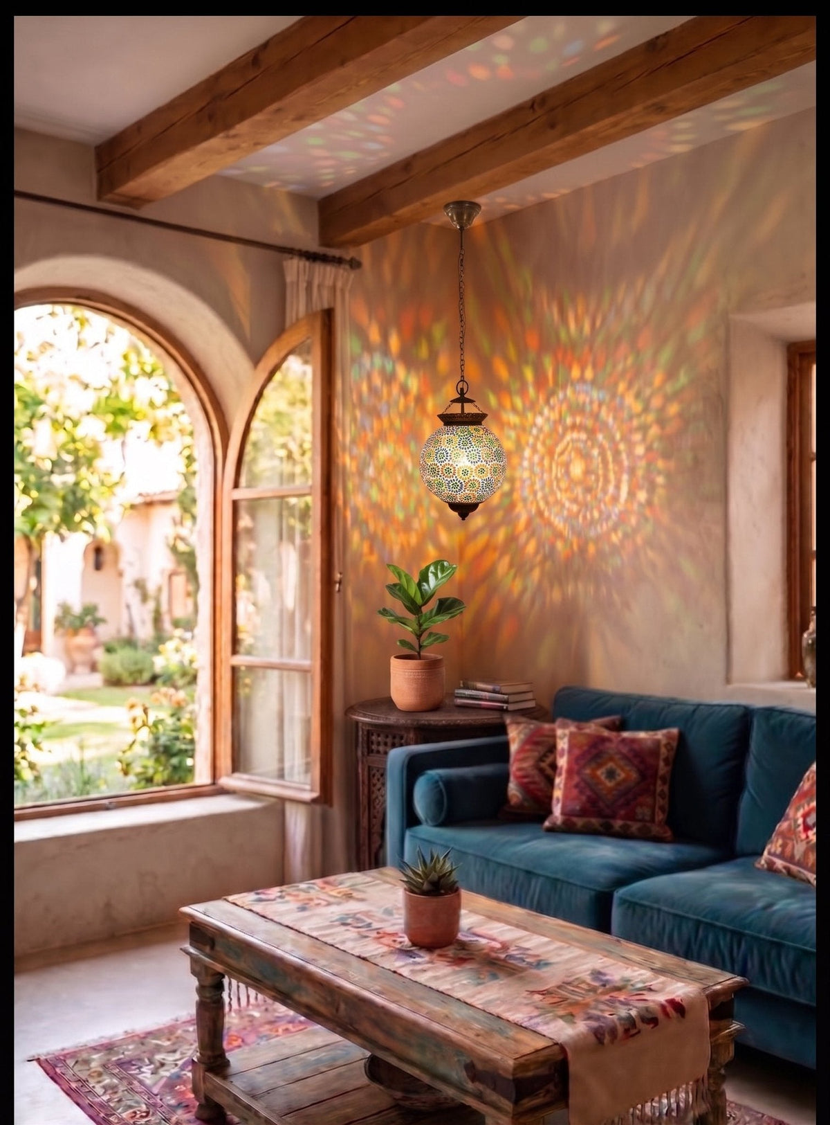 Floral Mosaic Glass Globe Pendant by Studio Vastu
