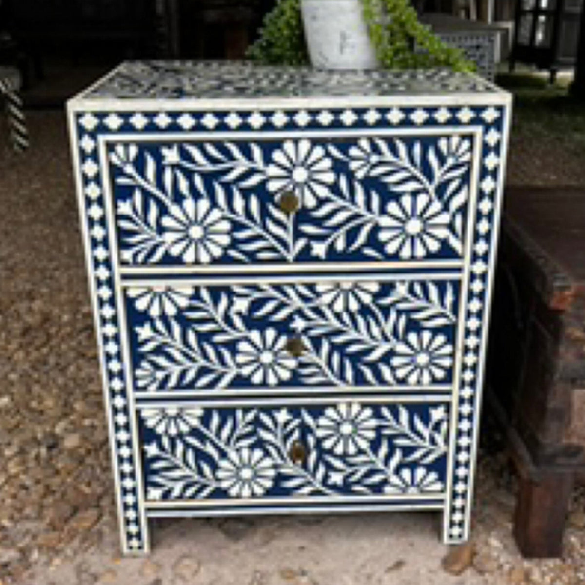 Floral Resin Inlay Three-Drawer Chest by Studio Vastu