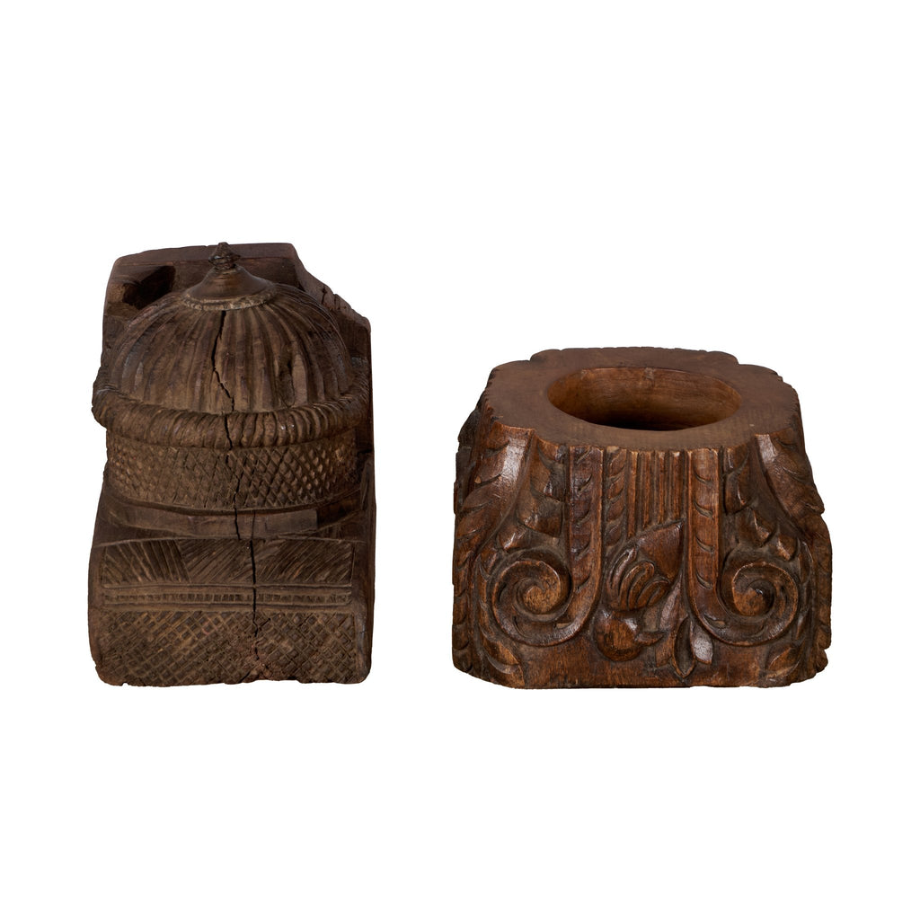 Foliate Carved Teak Wood Pedestal Base by Studio Vastu