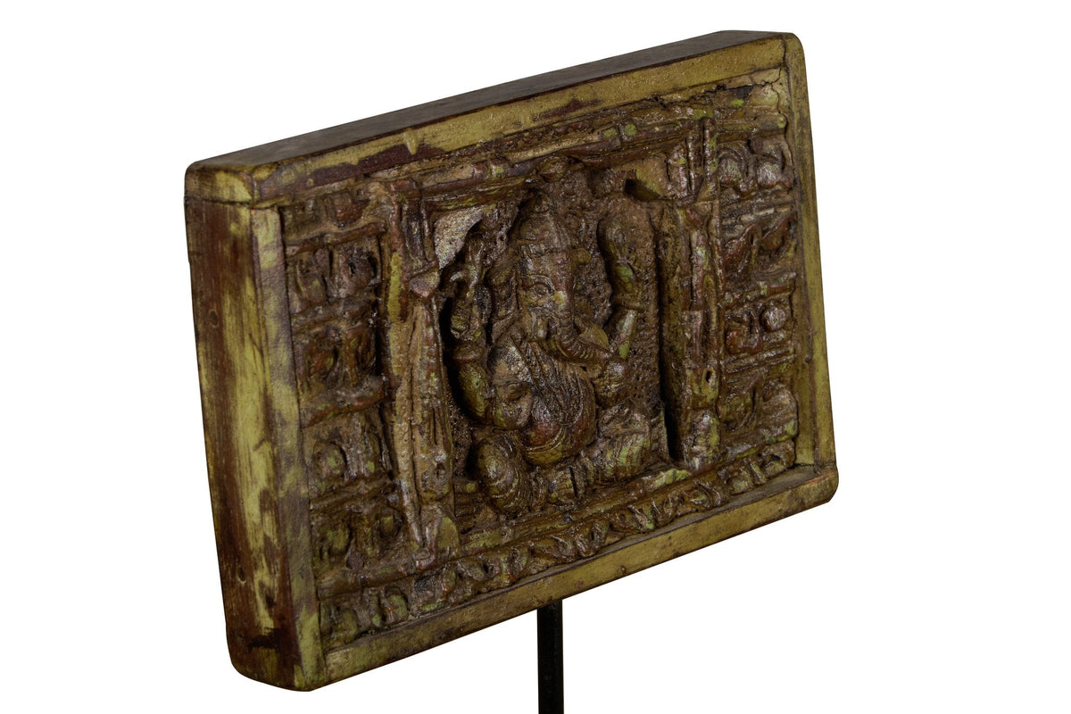 Ganesh Carved Wood Temple Panel by Studio Vastu