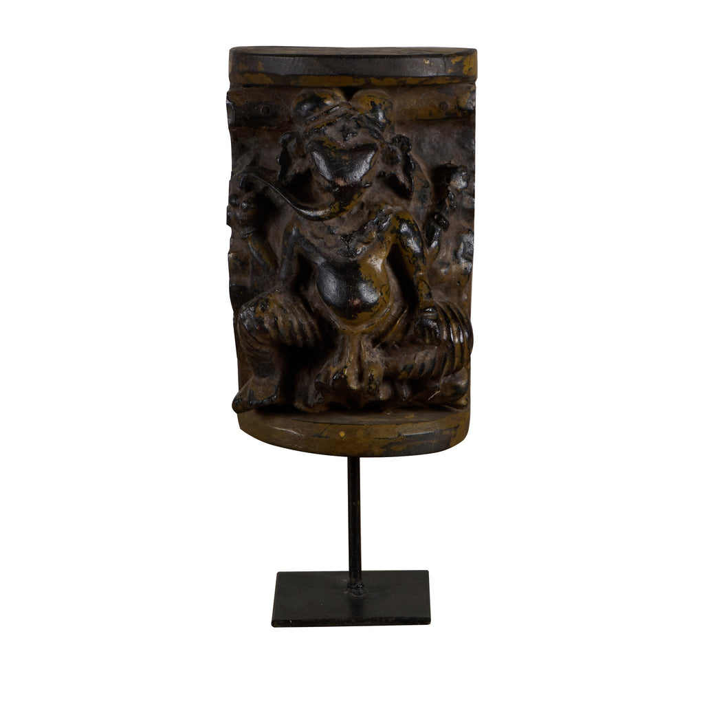 Ganesh Wood and Iron Relief Stand by Studio Vastu