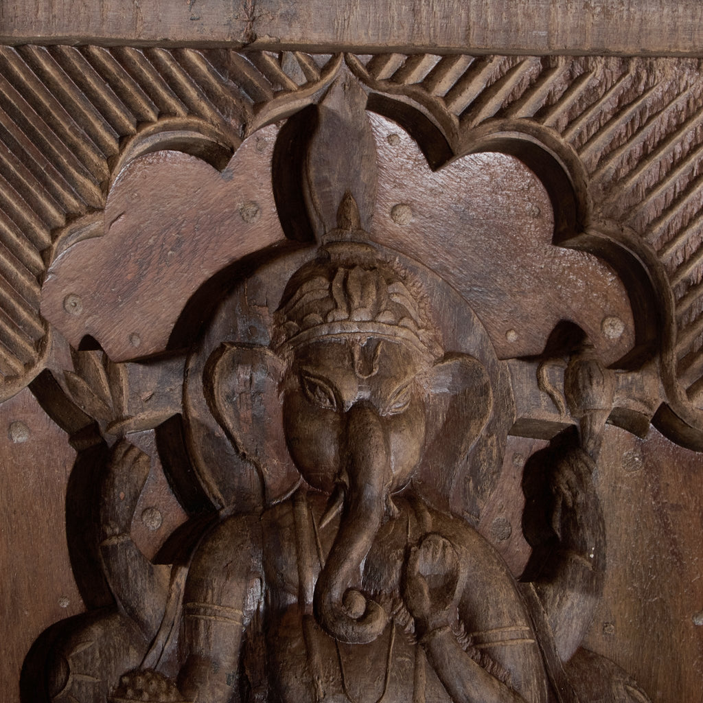 Ganesha Carved Wooden Wall Panel by Studio Vastu