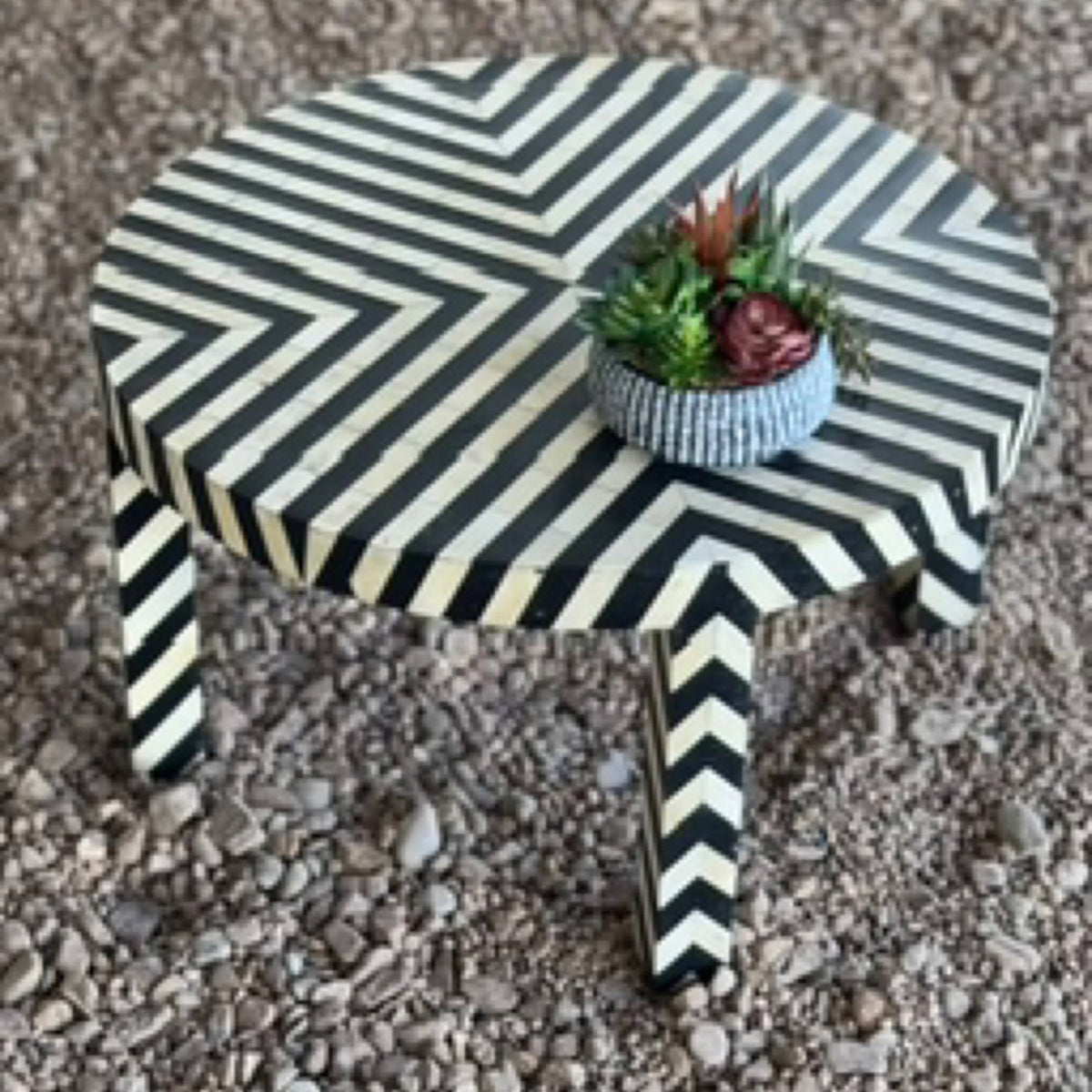Geometric Resin Inlay Round Coffee Table by Studio Vastu